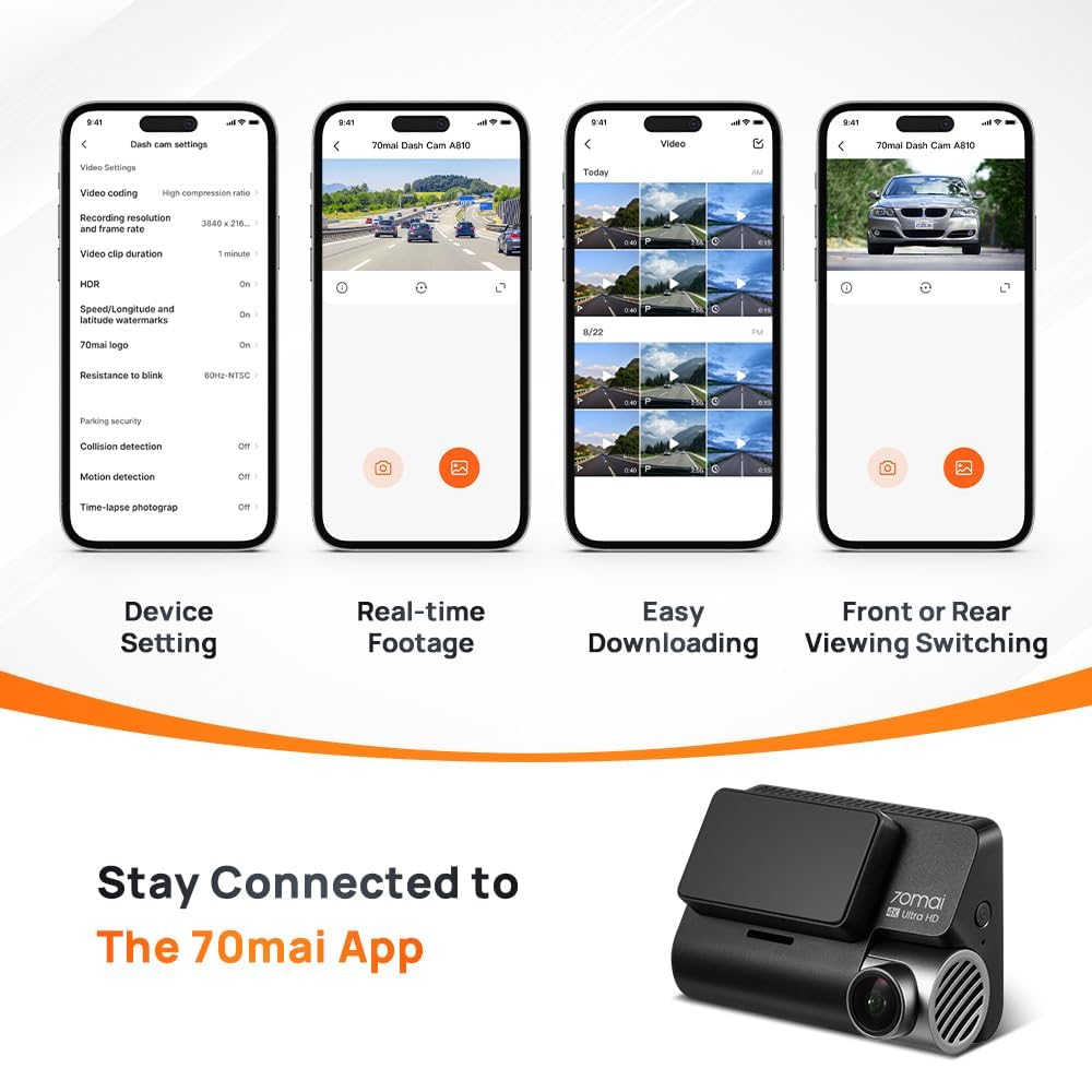Connecting 70mai A810 dash cam to smartphone app via built-in Wi-Fi