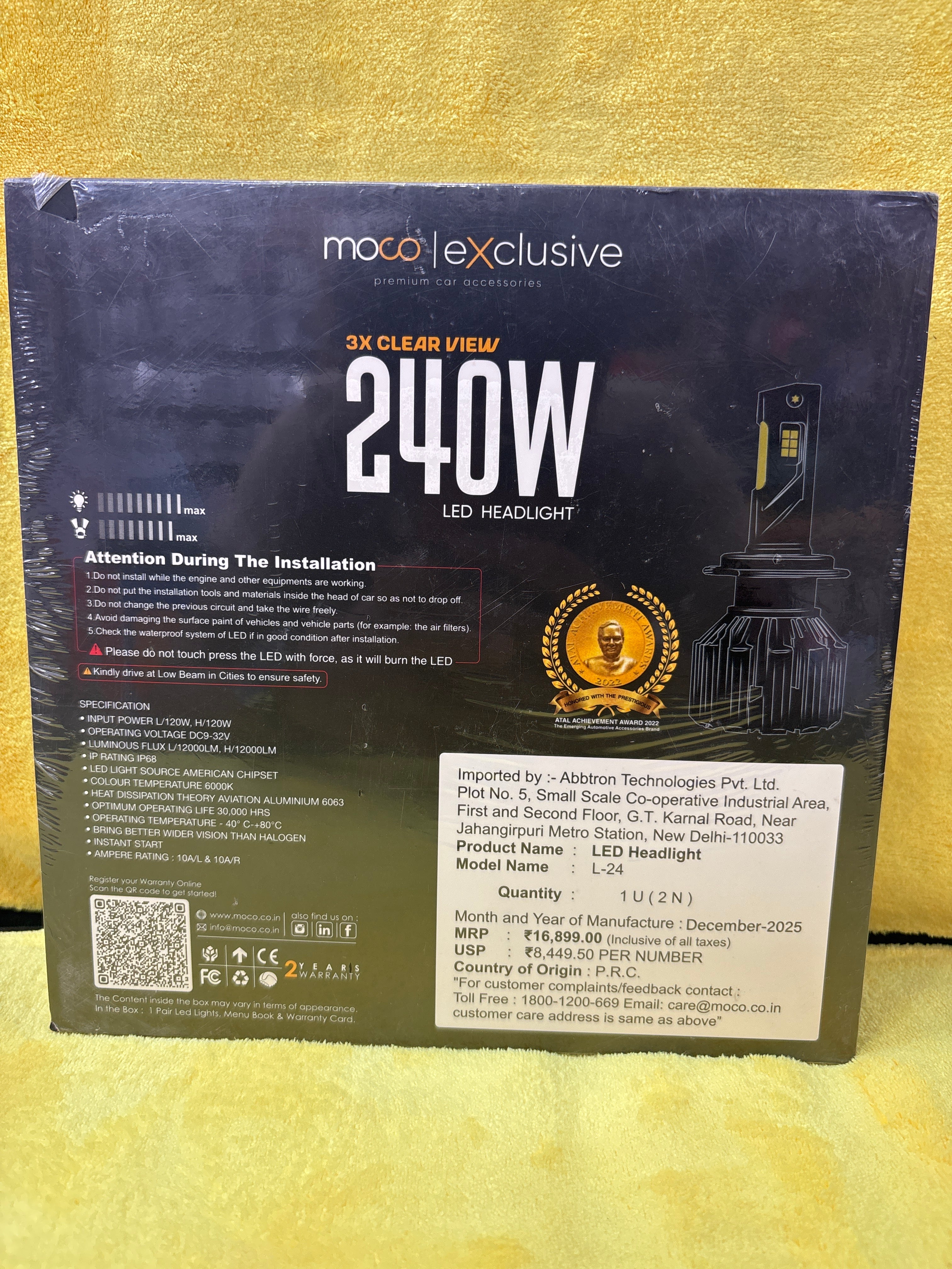 Moco 240W led light models available - H1, H4, H7, H8, H11, 9005, 9012