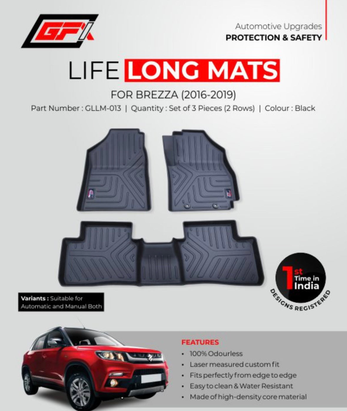 GFX Lifelong 3D Floor Mats for Maruti Suzuki Vitara Brezza (2016-2019) | Custom Fit Waterproof Car Mats