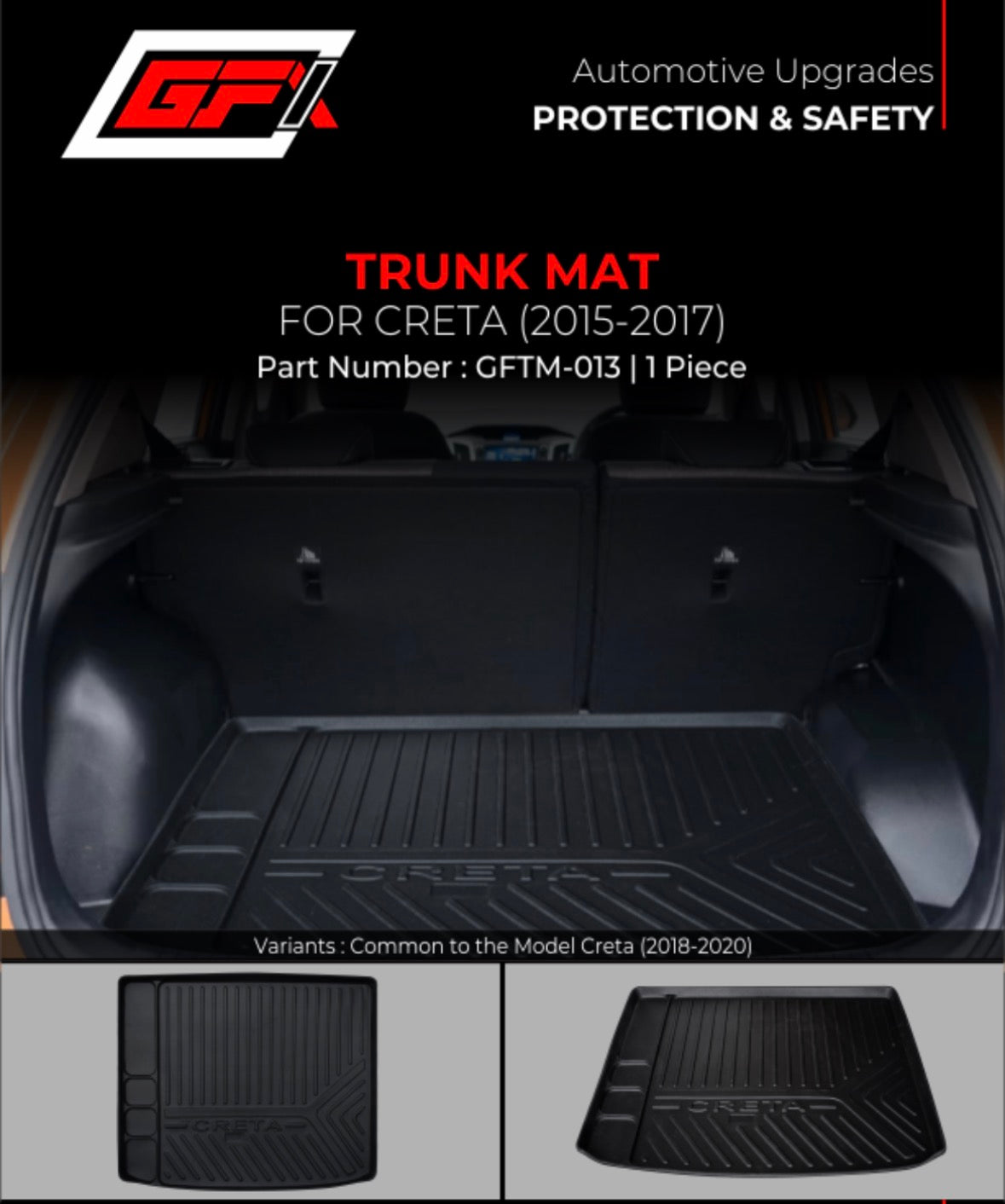 GFX Trunk Mat for Hyundai Creta 2015–2020 | Waterproof Custom Fit Boot Mat | Heavy Duty Cargo Liner