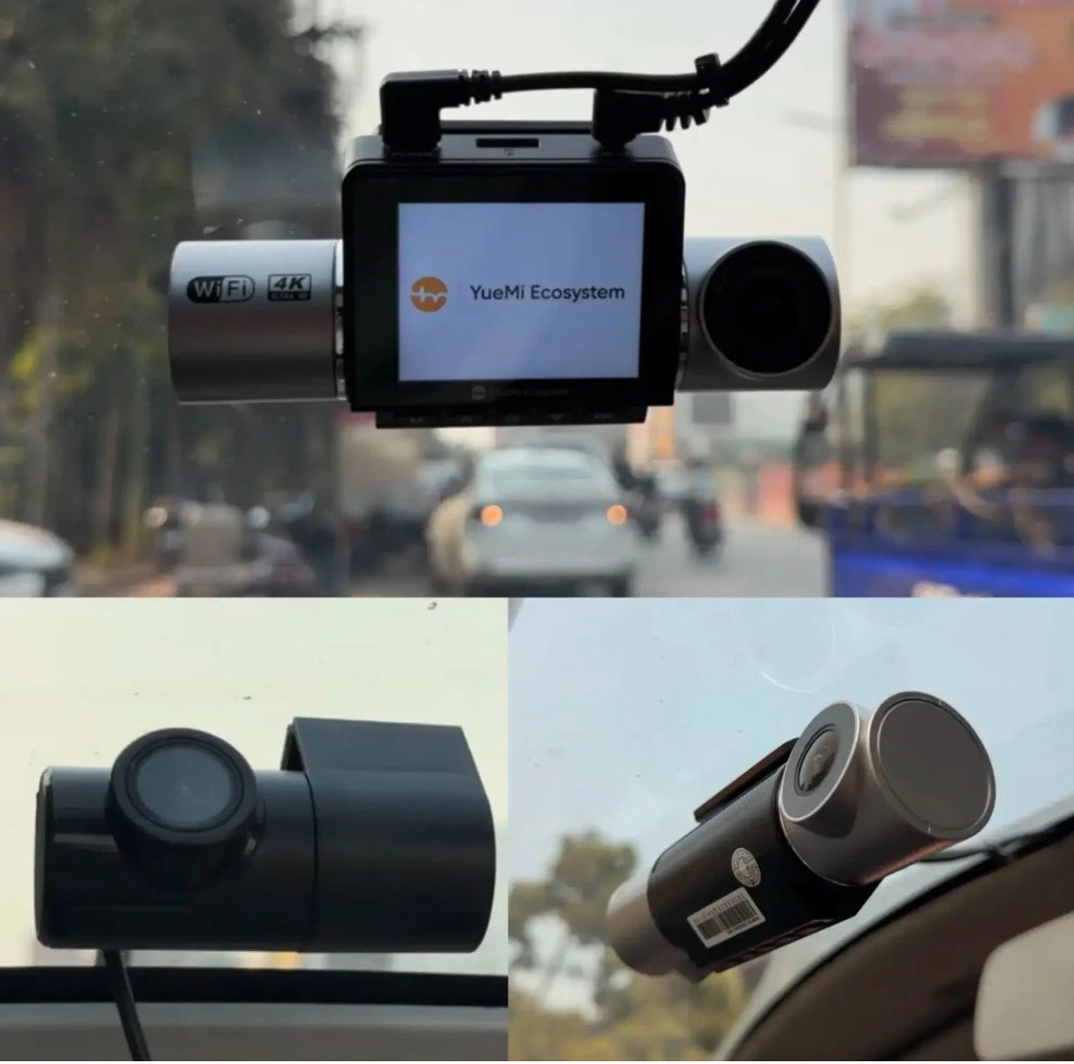 YueMi Ecosystem Q5 3-Channel 4K Dash Camera with AI Control & Mobile App Connectivity (Ultra HD, Triple-View Recording)