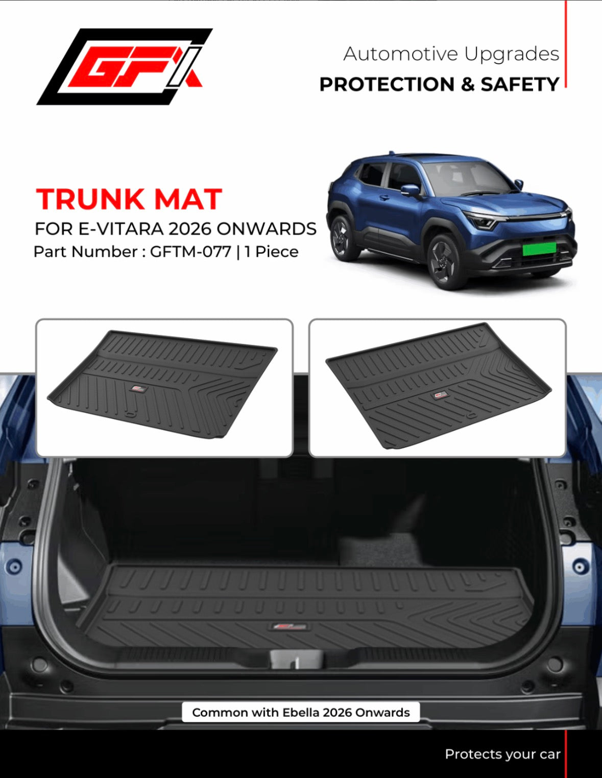GTI Premium Trunk Mat for Maruti Suzuki e Vitara (2026 Onwards) | Waterproof Boot Mat | Custom Fit Cargo Liner - Black
