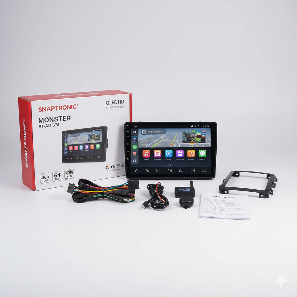 Snaptronic Monster ST-AD 374 Android Car Player – 9" QLED Display, 4GB RAM, 64GB ROM