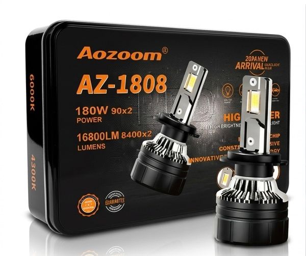 Aozoom AZ-1808 High Power LED Headlights | 180W 90x2, 16800 Lumens | Constant Power Drive & Advanced Thermal Fan, Universal Fit