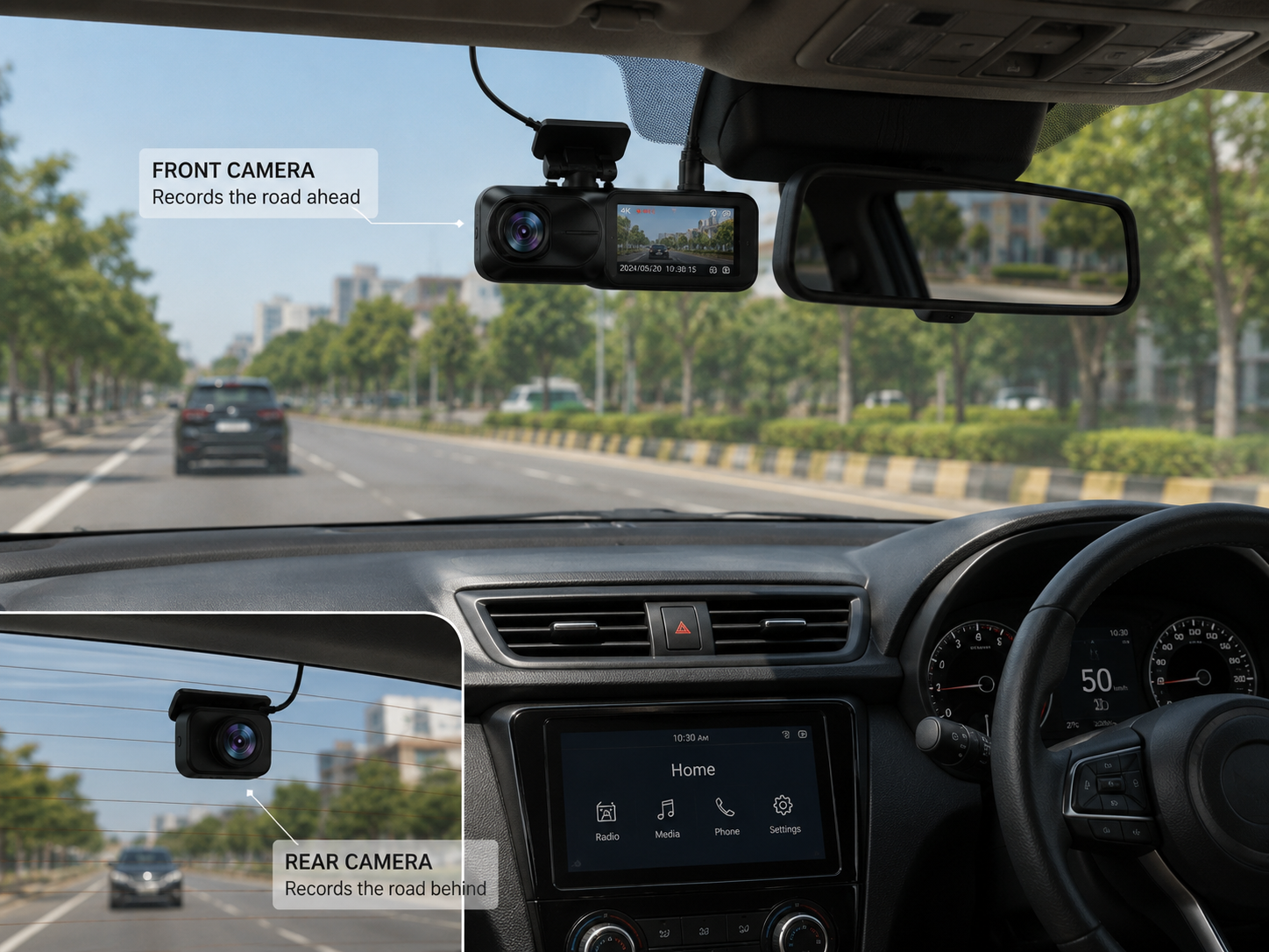myTVS Dashcam Pro+ 4K Ultra HD Front & Rear Dual Car Camera | 5G Lens, 125° Wide Angle View, Wi-Fi & HDR | 1-Year Warranty