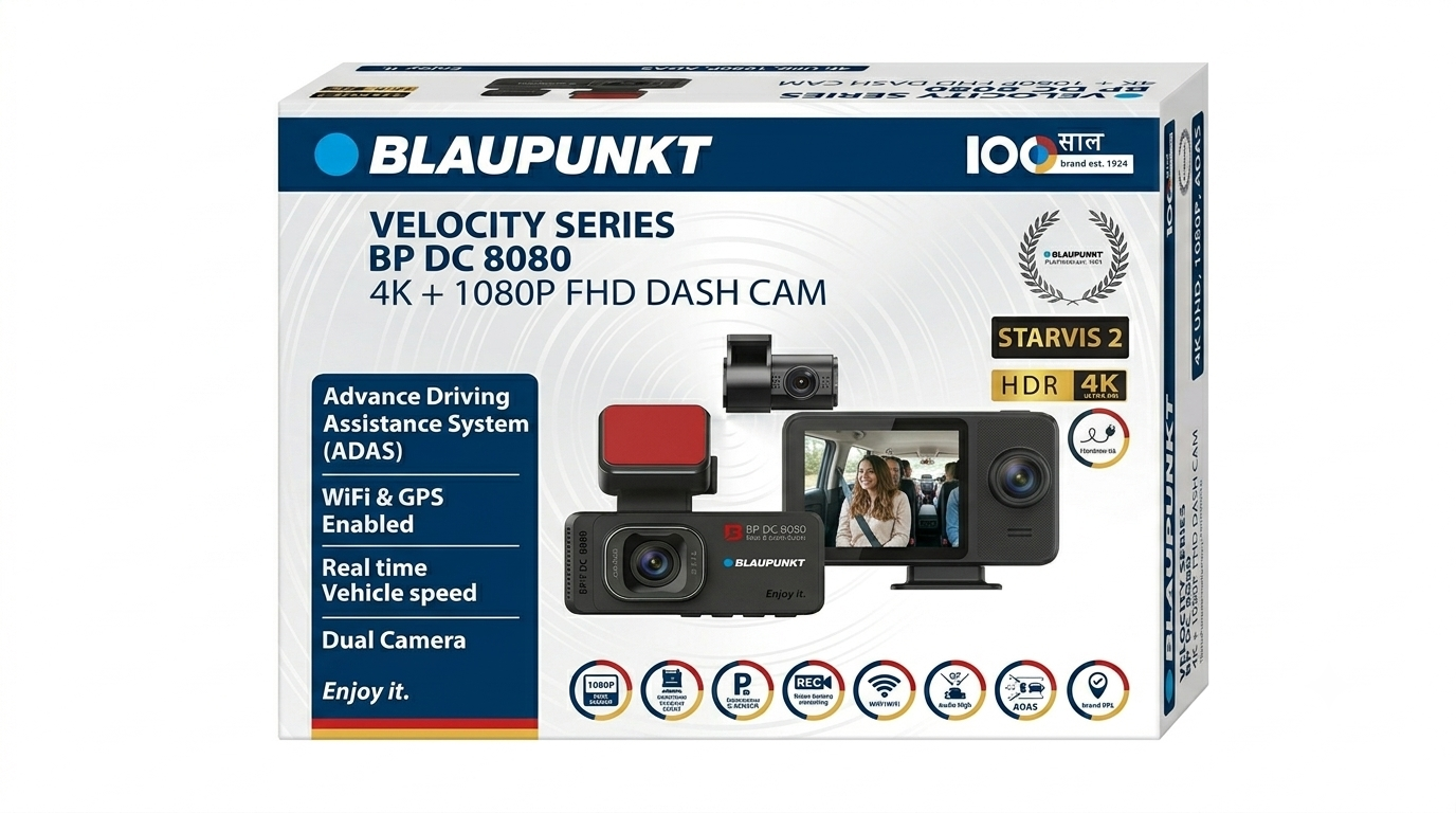 Blaupunkt Velocity Series BP DC 8080 4K + 1080P FHD Dual Dash Cam Box