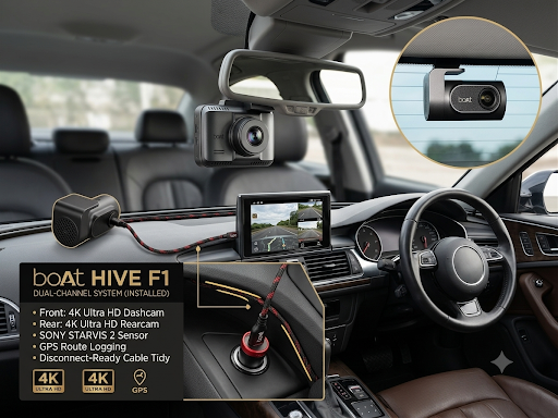 boAt Hive Dashcam F1 - 4K Ultra HD Dual-Channel Car Dash Camera