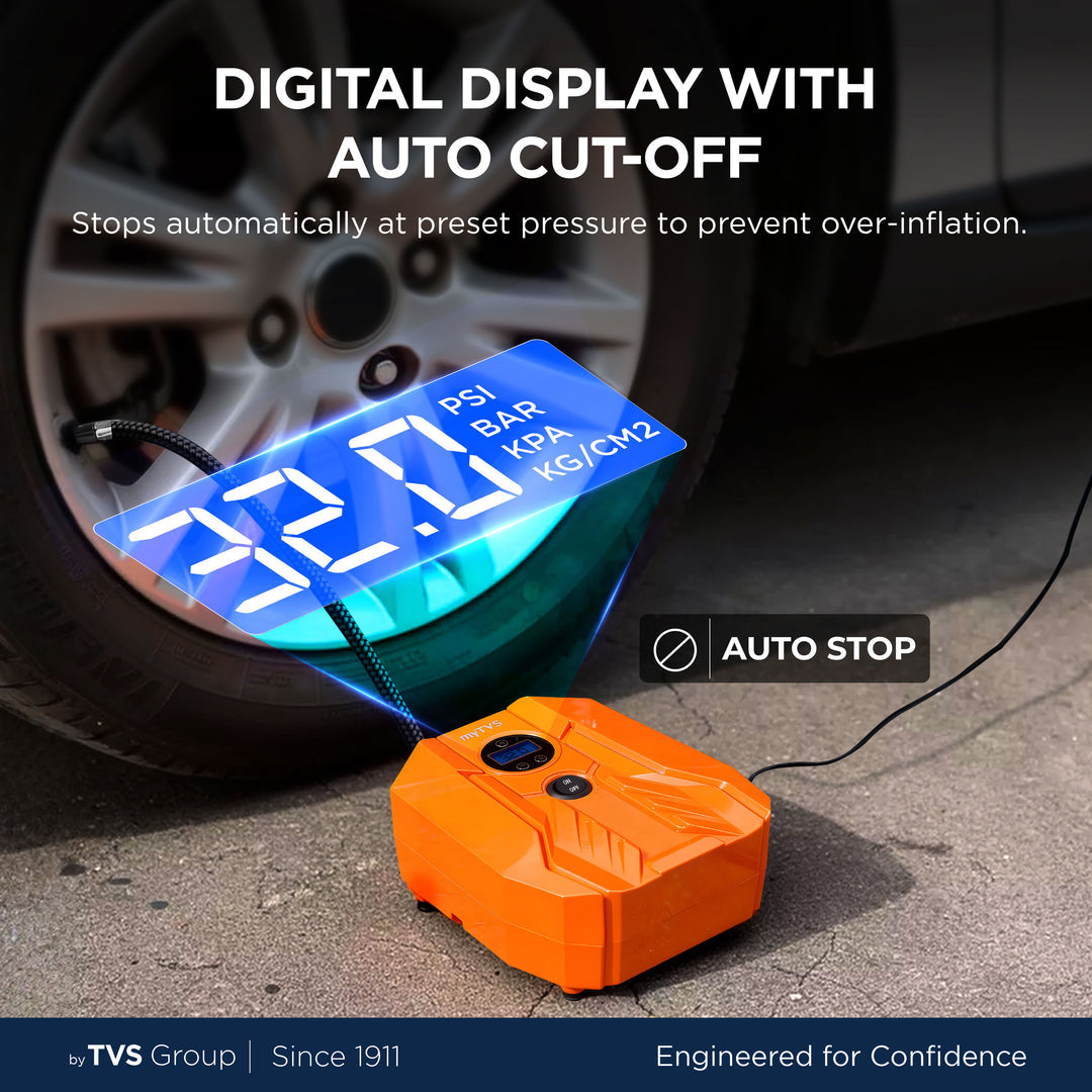 myTVS Digital Car Tyre Inflator TI-16 – Portable Air Compressor with Digital Display & Auto Shut-Off
