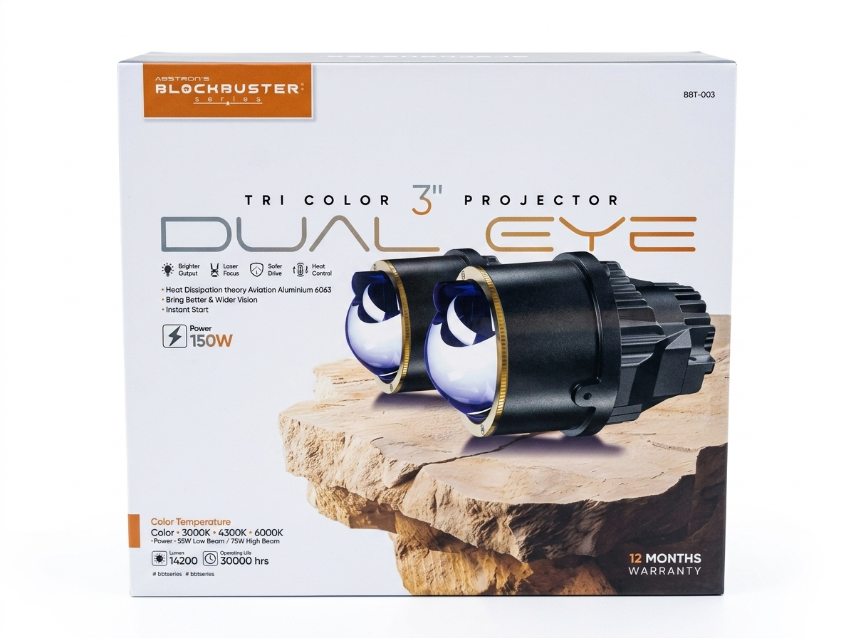 Blockbuster Series BBT-003 3" Tri-Color Dual Eye LED Projector Lens - 150W, 14200 Lumens (Pair)