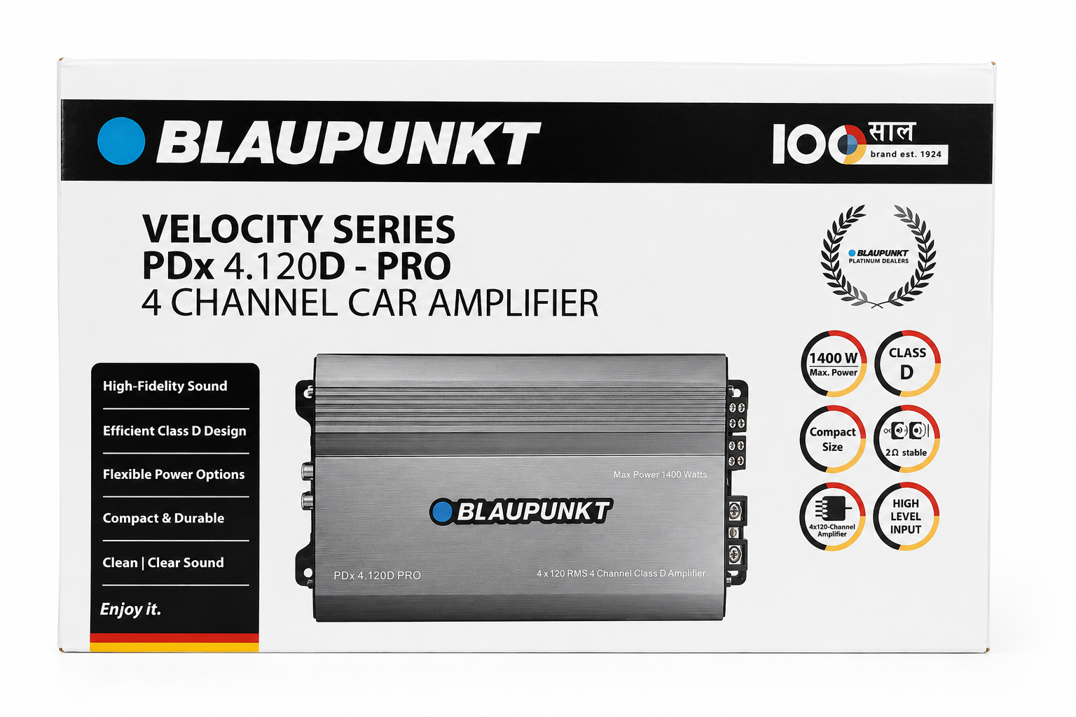 Blaupunkt Velocity Series PDx 4.120D PRO 4-Channel Class D Car Amplifier – 1400W Max Power
