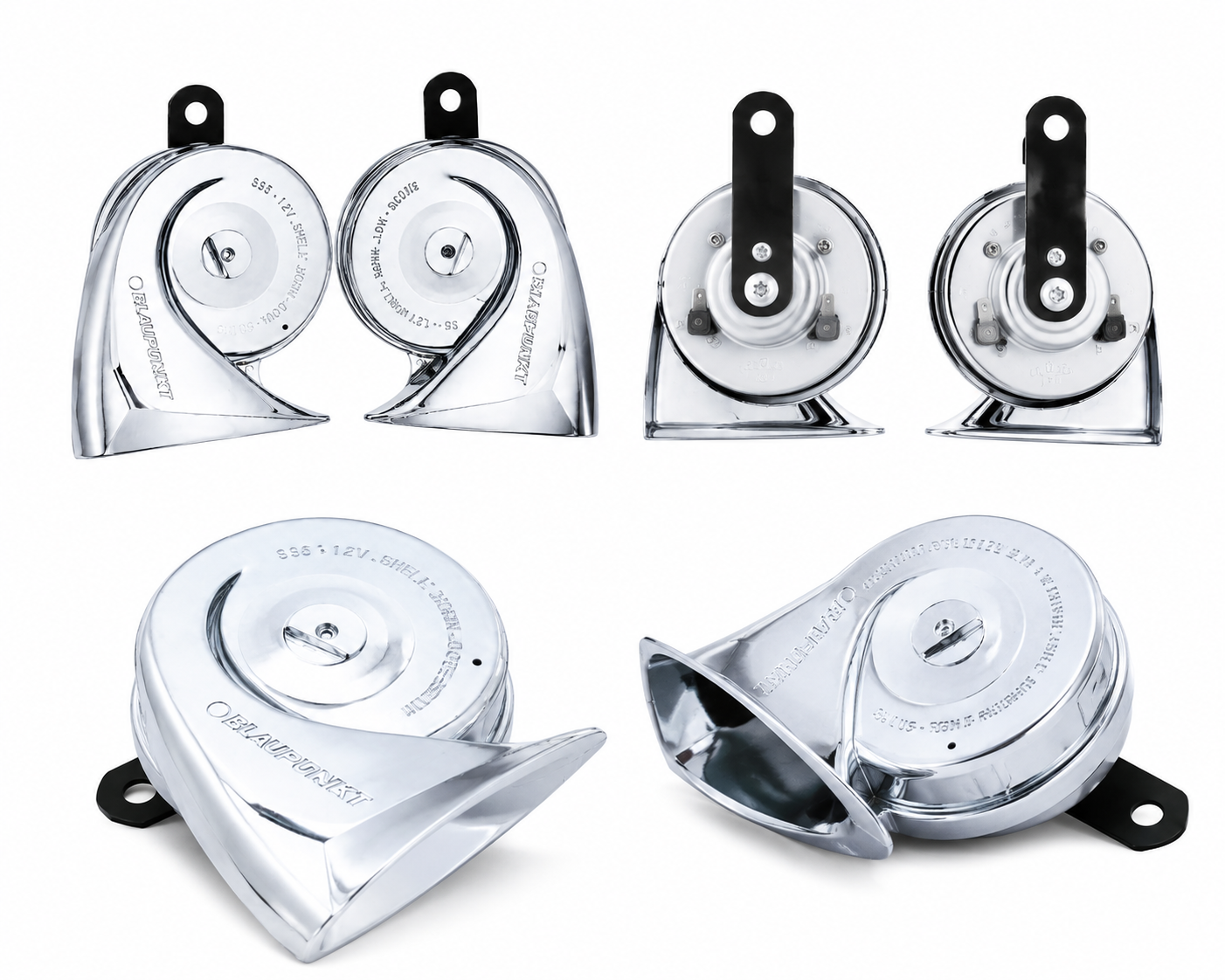 Blaupunkt Velocity Power S95 CH 12V Chrome Car Horn (80mm) – High & Low Tone Premium Vehicle Horn Set