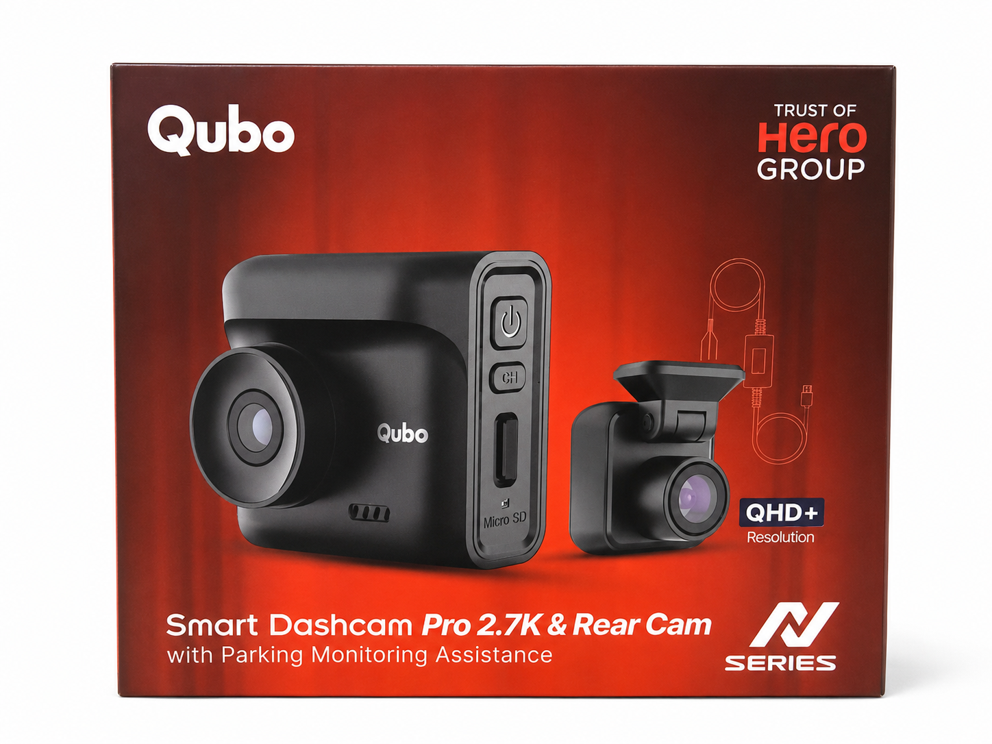Qubo Smart Dashcam Pro 2.7K + Rear Camera | Dual Channel QHD+ Car Dash Camera with Parking Monitoring