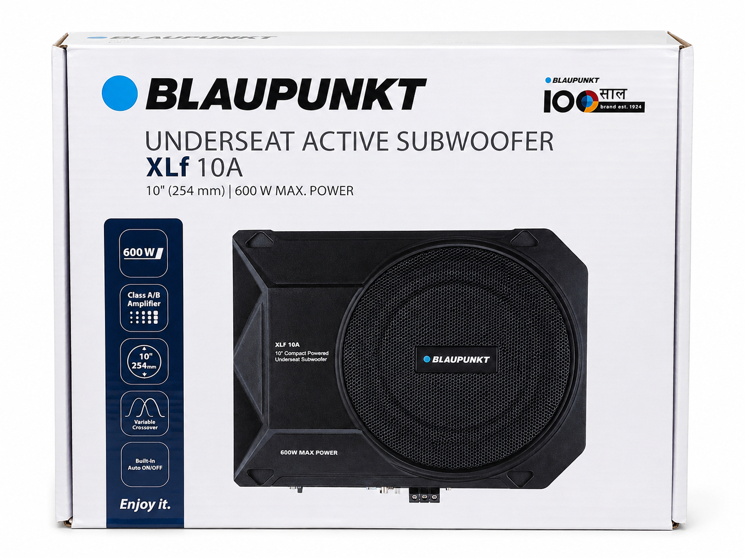 Blaupunkt XLF 10A 10-Inch Underseat Active Subwoofer 600W Max Power | Compact Car Bass Speaker with Built-in Amplifier