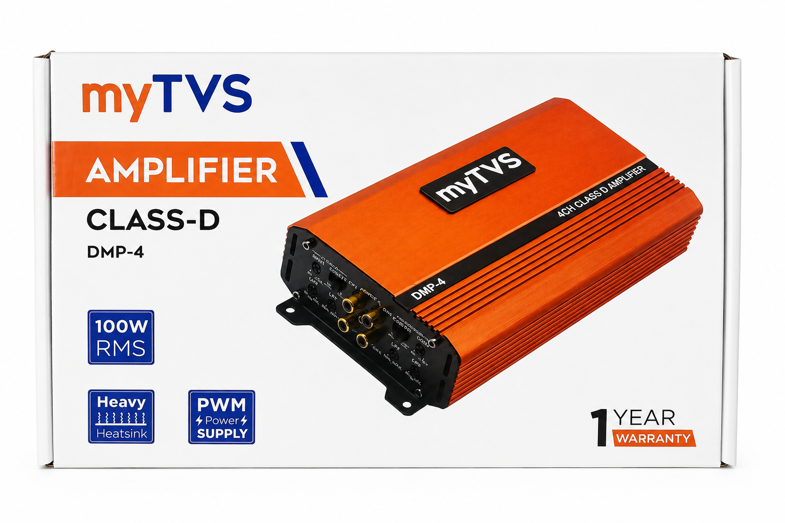 myTVS DMP-4 4 Channel Class-D Car Amplifier | 100W RMS | Compact High Performance Amplifier