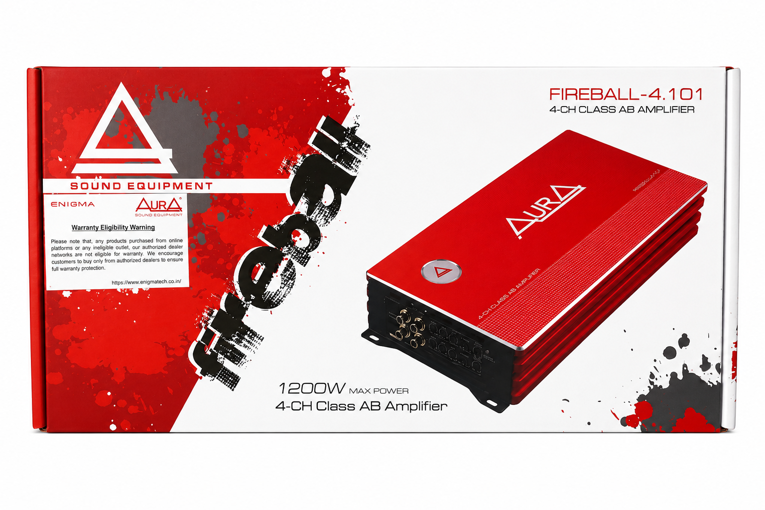 AURA Fireball 4.101 4 Channel Class AB Car Amplifier | 1200W Max Power High Performance Amplifier
