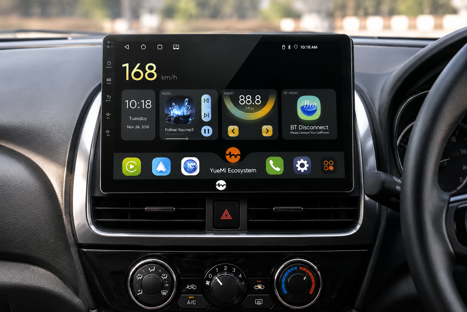 YueMi Ecosystem E4 Car Android Infotainment System 4GB RAM + 64GB ROM | Wireless Apple CarPlay & Android Auto | QLED Display