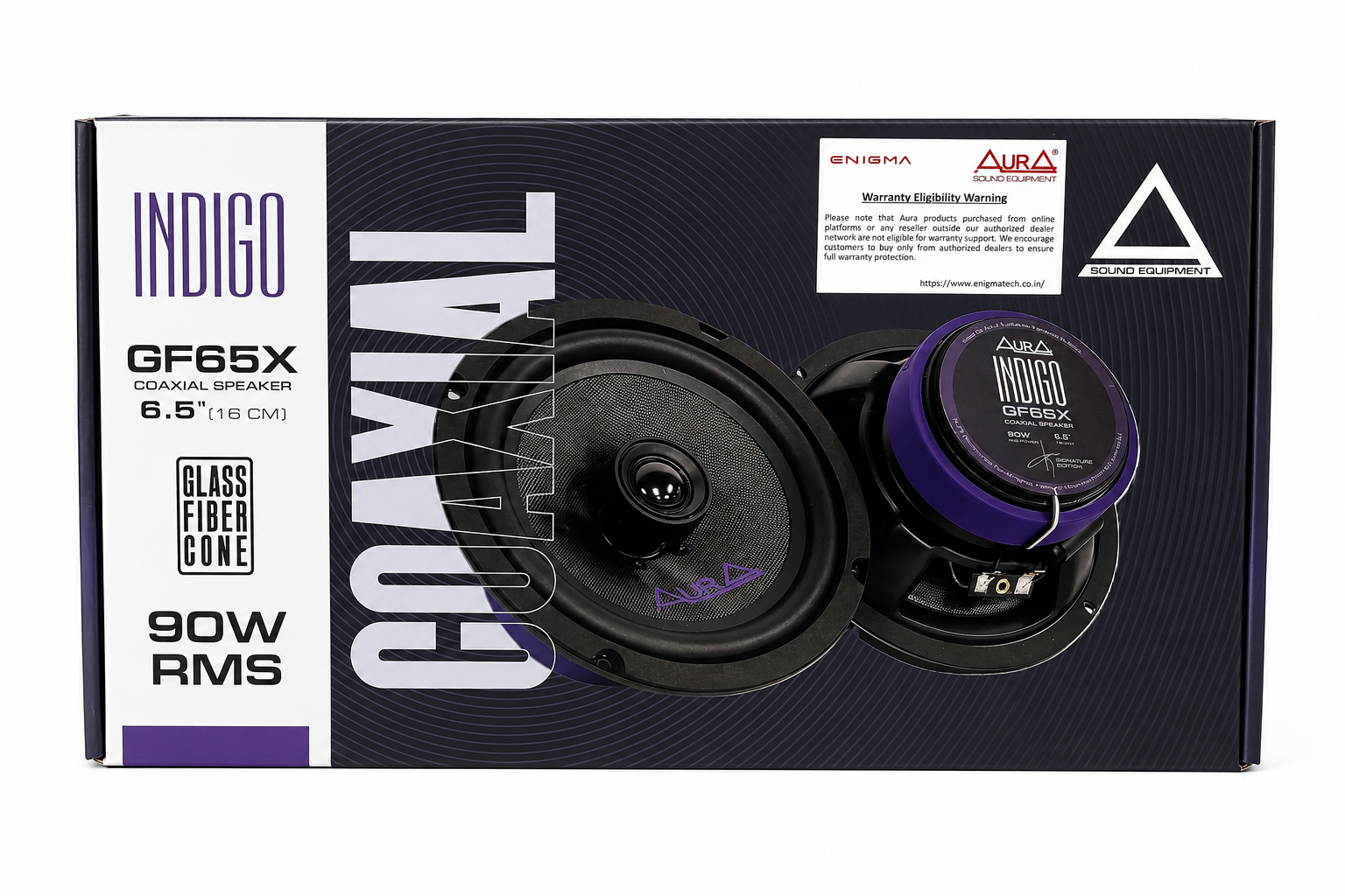 Aura Indigo GF65X 6.5” Coaxial Car Speakers | 90W RMS | Glass Fiber Cone | Premium Sound Quality | 2-Way Car Audio Speakers (Pair)