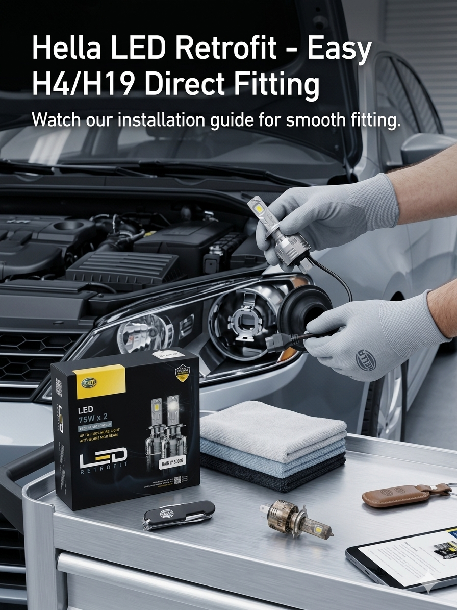Hella H4/H19 LED Retrofit Headlight Bulb Kit (75W, 7200 Lumens, 4300k warm wight ) – Pack of 2