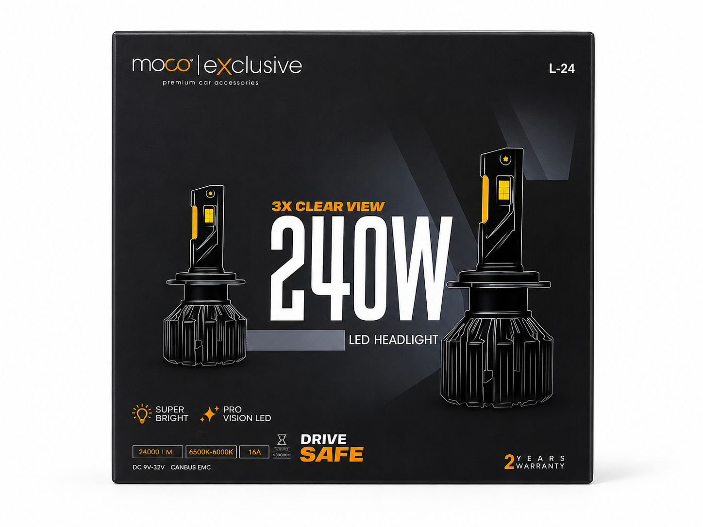 MOCO Lexclusive L-24 240W LED 4300k Headlight Bulbs | 24,000 Lumens |warm white|