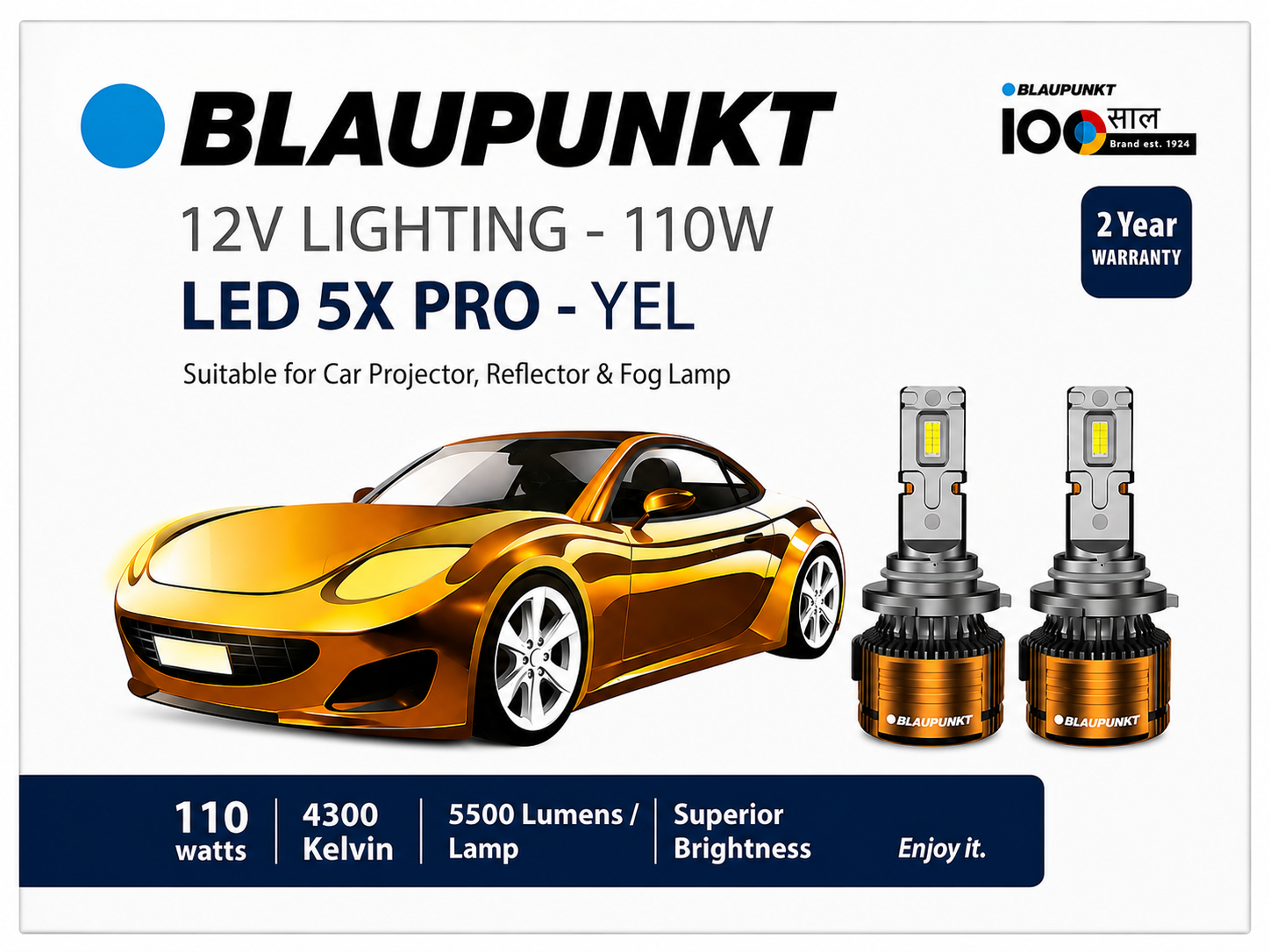 Blaupunkt LED 5X PRO 110W LED Headlight Bulbs (Pair) | 4300K Warm White | 5500 Lumens | Premium Car LED Lights