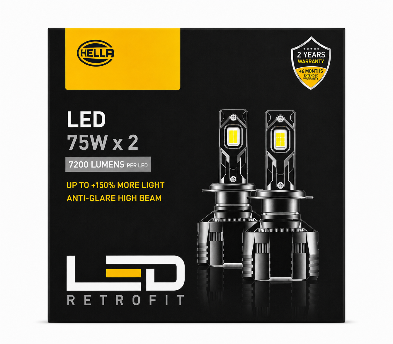 HELLA LED Retrofit 75W x2 LED Headlight Bulbs | 4300K Warm White | 7200 Lumens | Premium Car LED Kit