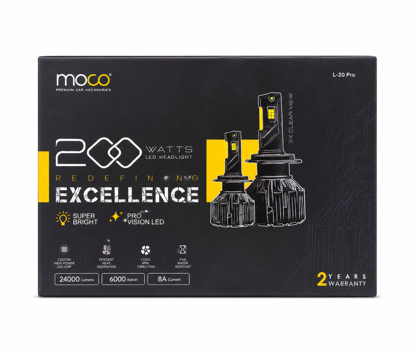 MOCO L-20 Pro LED Headlight Bulbs 200W (Pair) | 24000 Lumens | 4300k  warm White | Premium Car LED Lights
