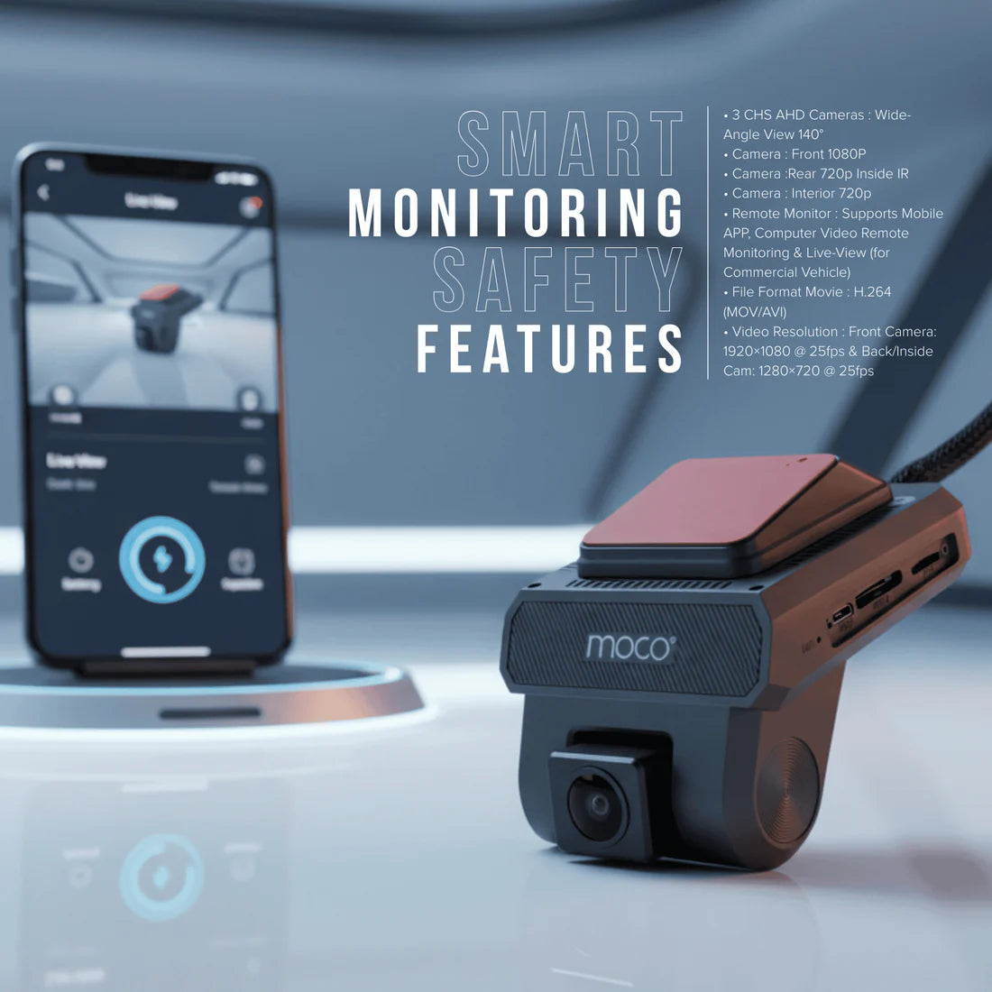 MOCO DC-10 4K 4G Three-Channel Dash Cam with Built-in WiFi & ADAS