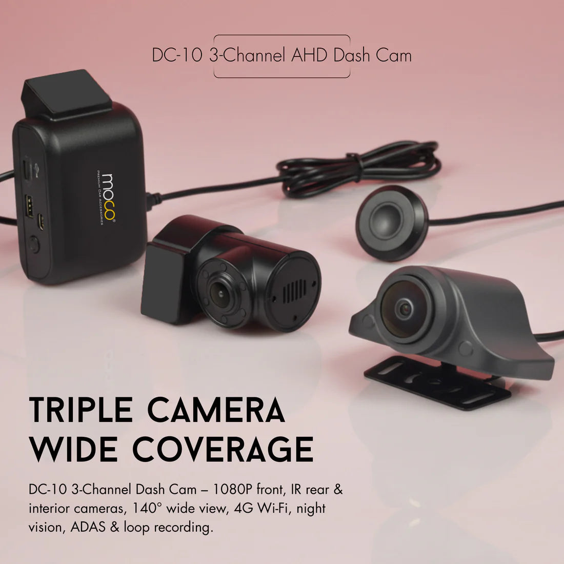 MOCO DC-10 4K 4G Three-Channel Dash Cam with Built-in WiFi & ADAS