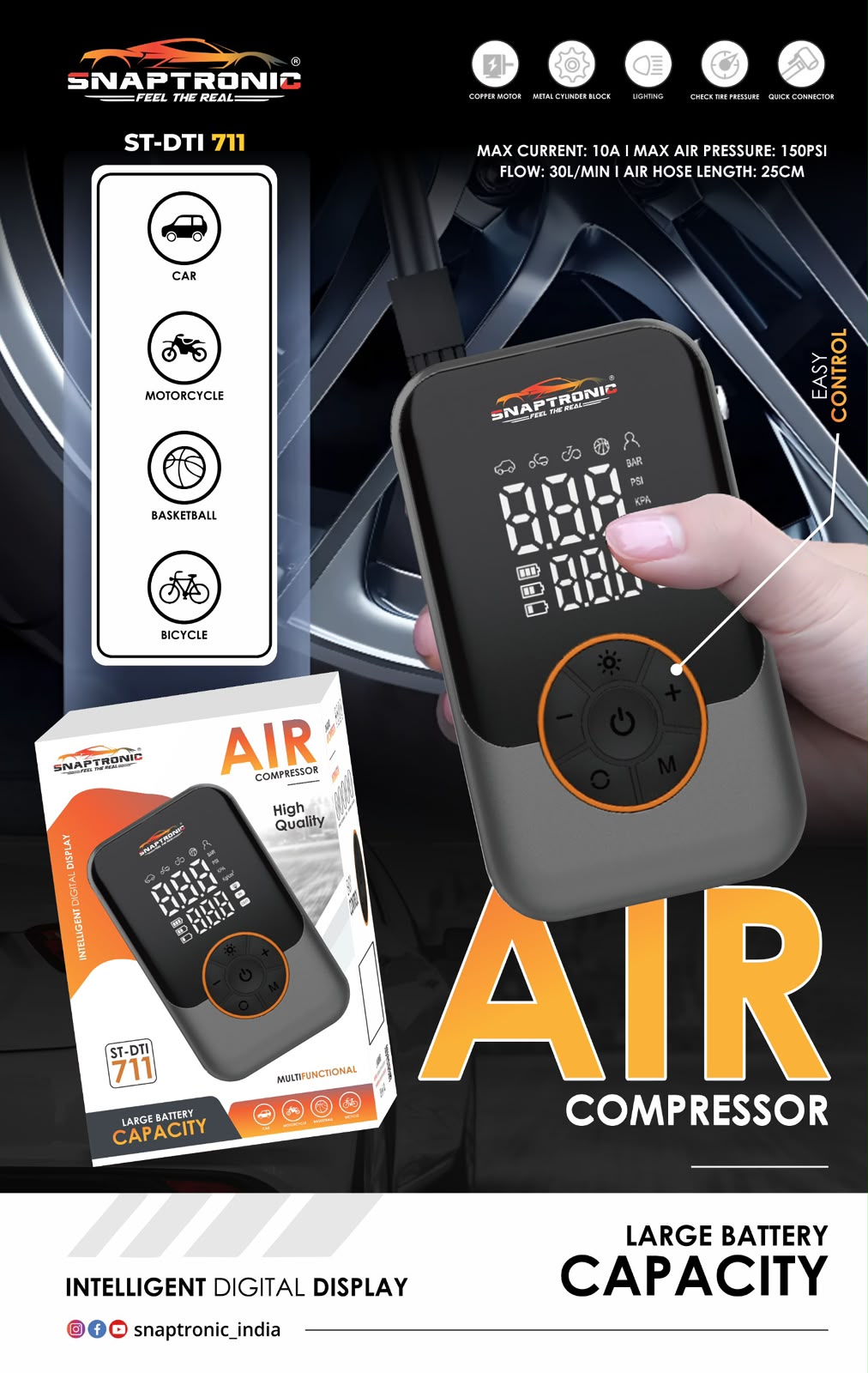 Snaptronic ST-DTI 711 Portable Smart Air Compressor & Tire Inflator