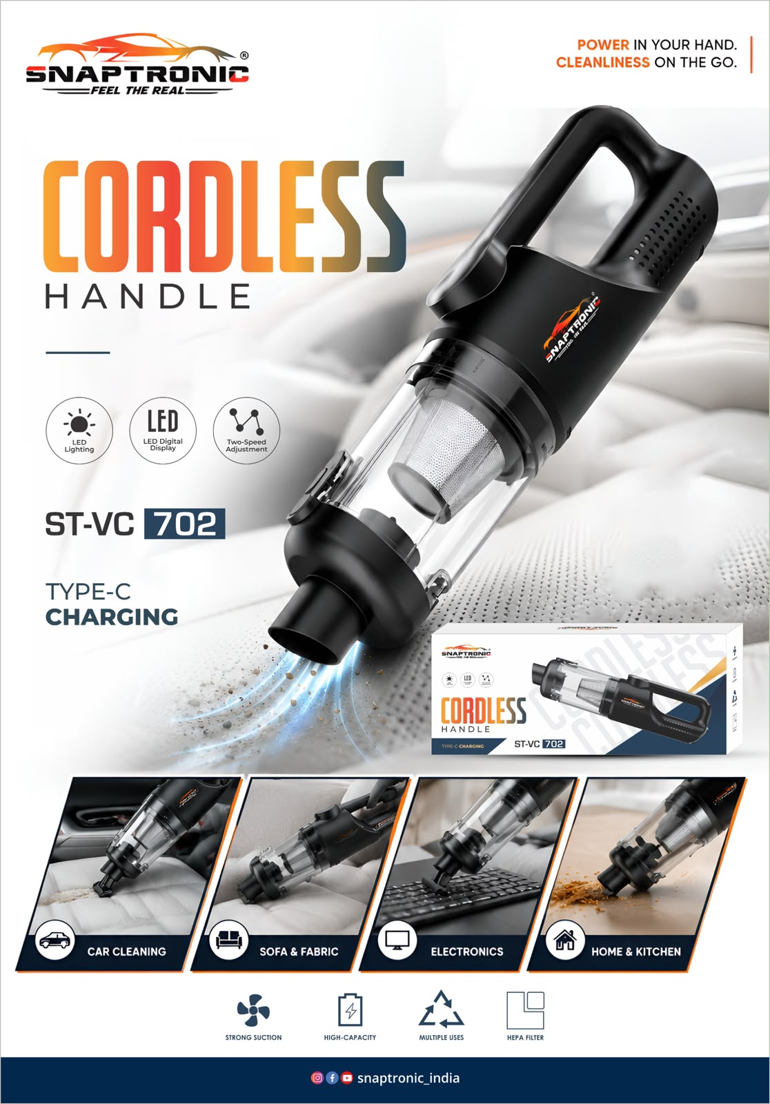 Snaptronic ST-VC 702 Cordless Handle Vacuum Cleaner – Powerful & Portable