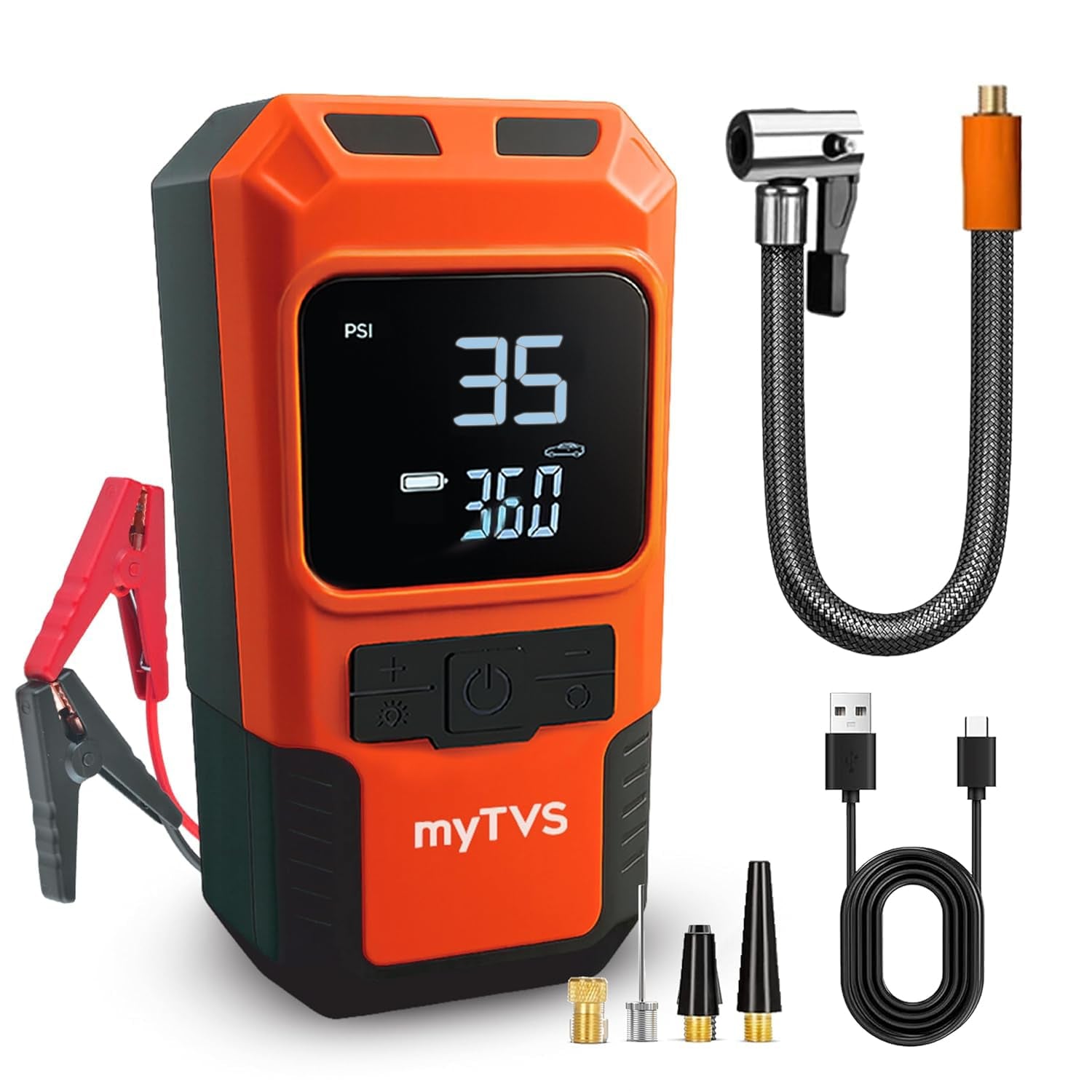 myTVS 4-in-1 Portable Car Jump Starter with Digital Tyre Inflator & Power Bank