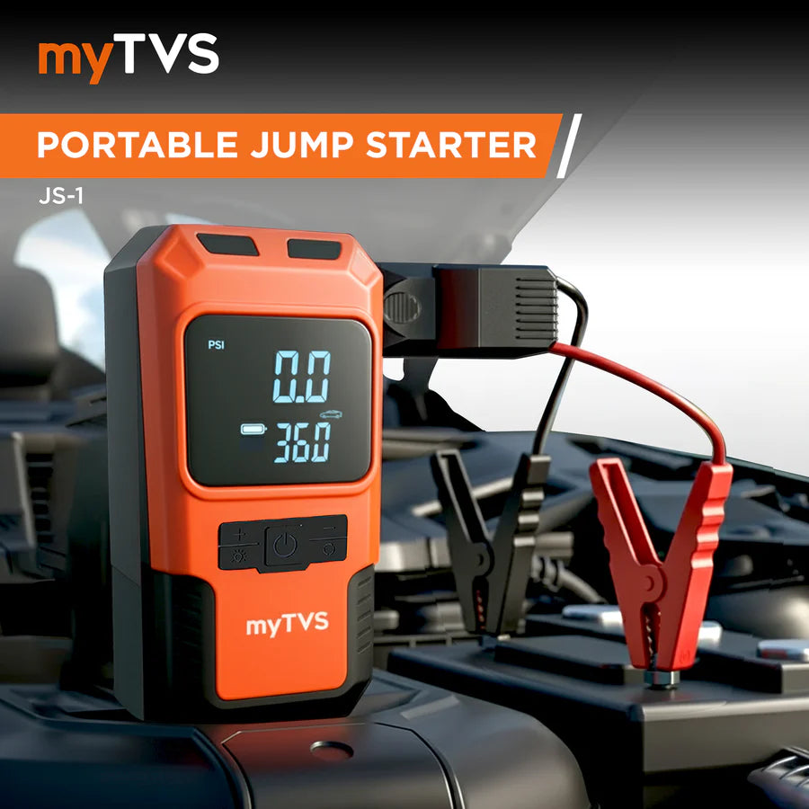 myTVS 4-in-1 Portable Car Jump Starter with Digital Tyre Inflator & Power Bank