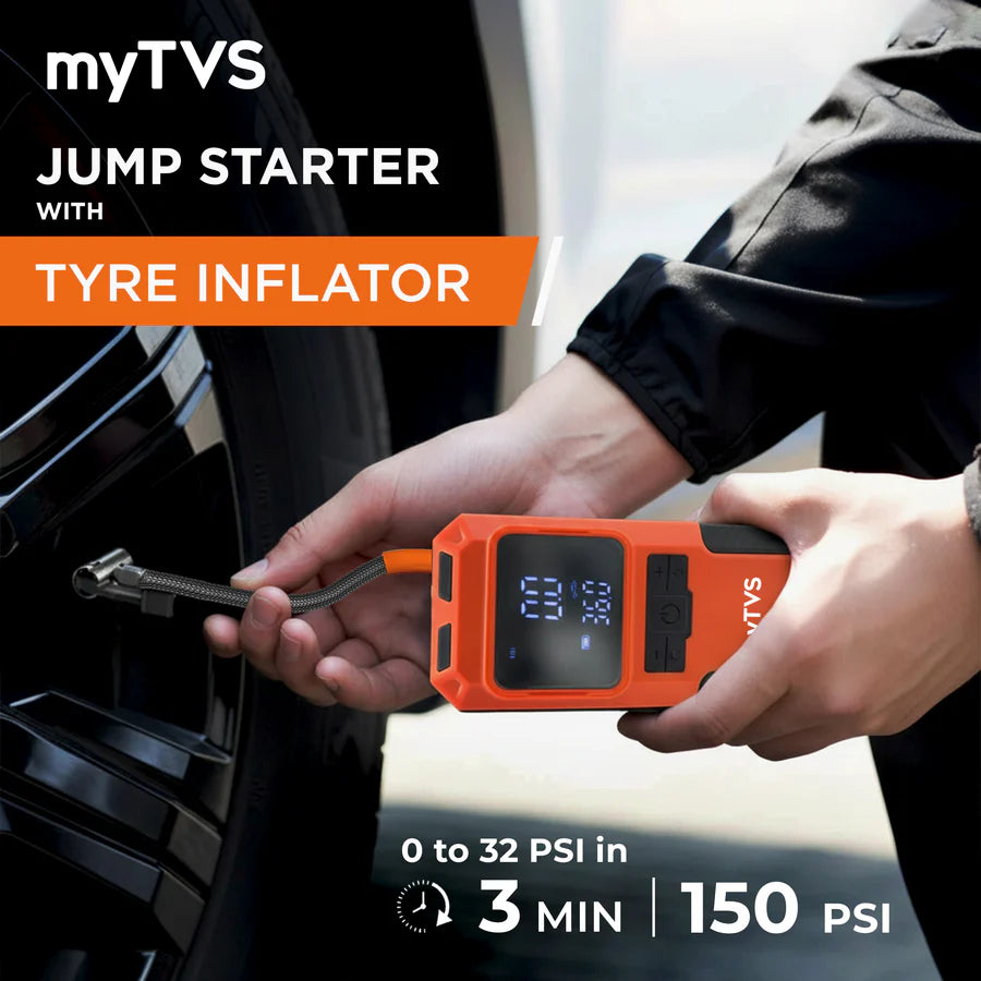 myTVS 4-in-1 Portable Car Jump Starter with Digital Tyre Inflator & Power Bank