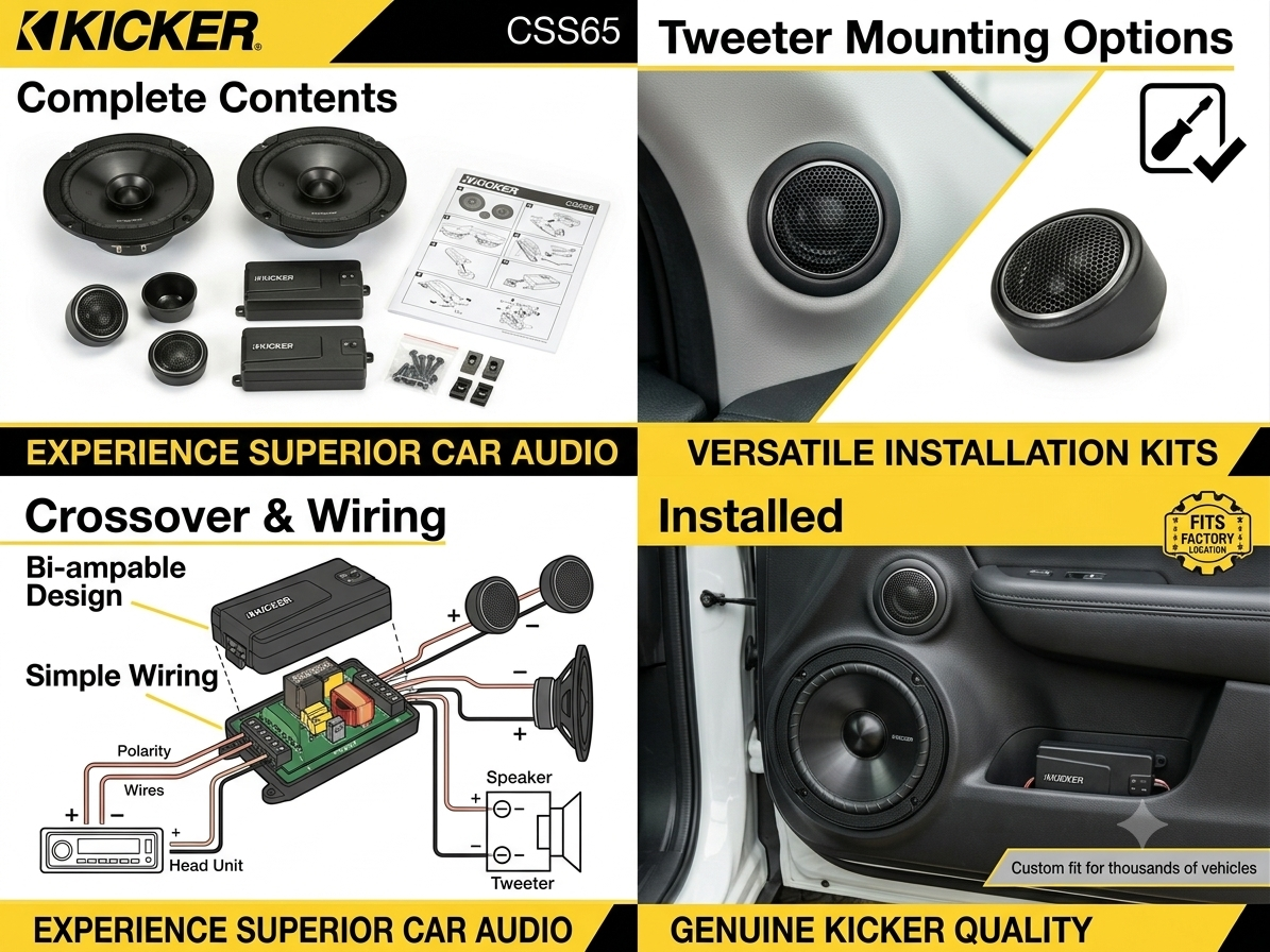 Kicker CSS65 (46CSS654) 6.5-Inch Component Speaker System – 300W Max / 100W RMS