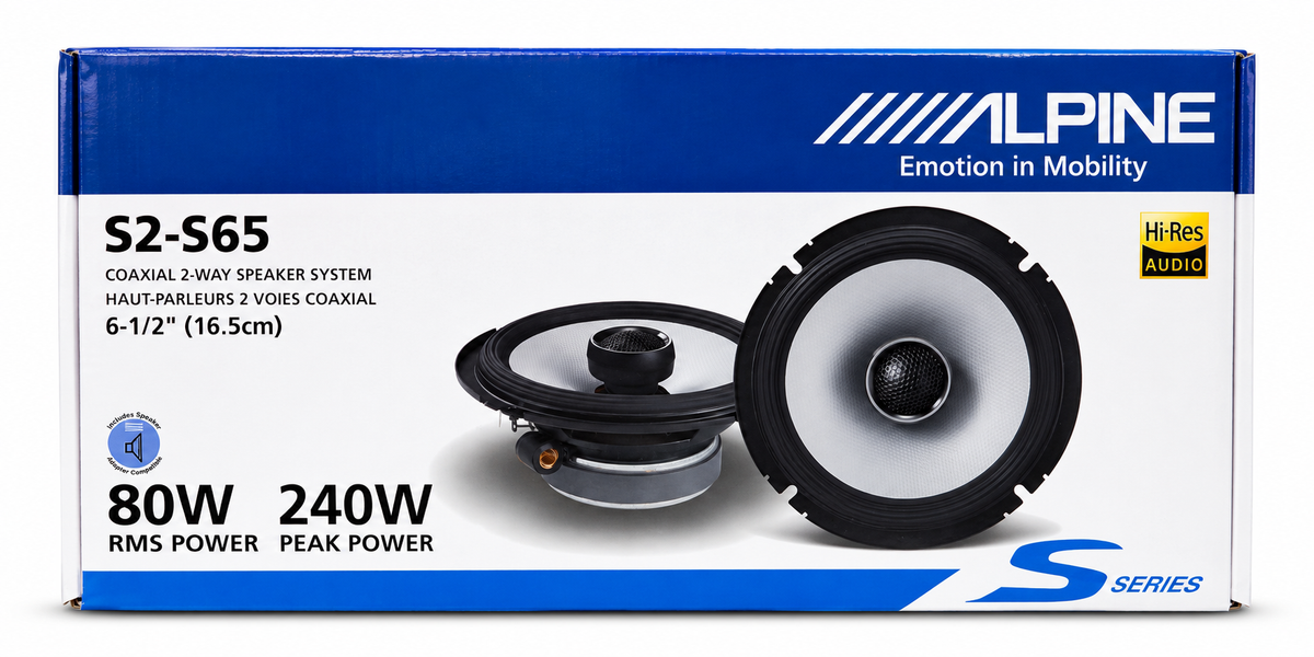Alpine S2-S65 6.5” Coaxial 2-Way Car Speakers – 80W RMS, 240W Peak