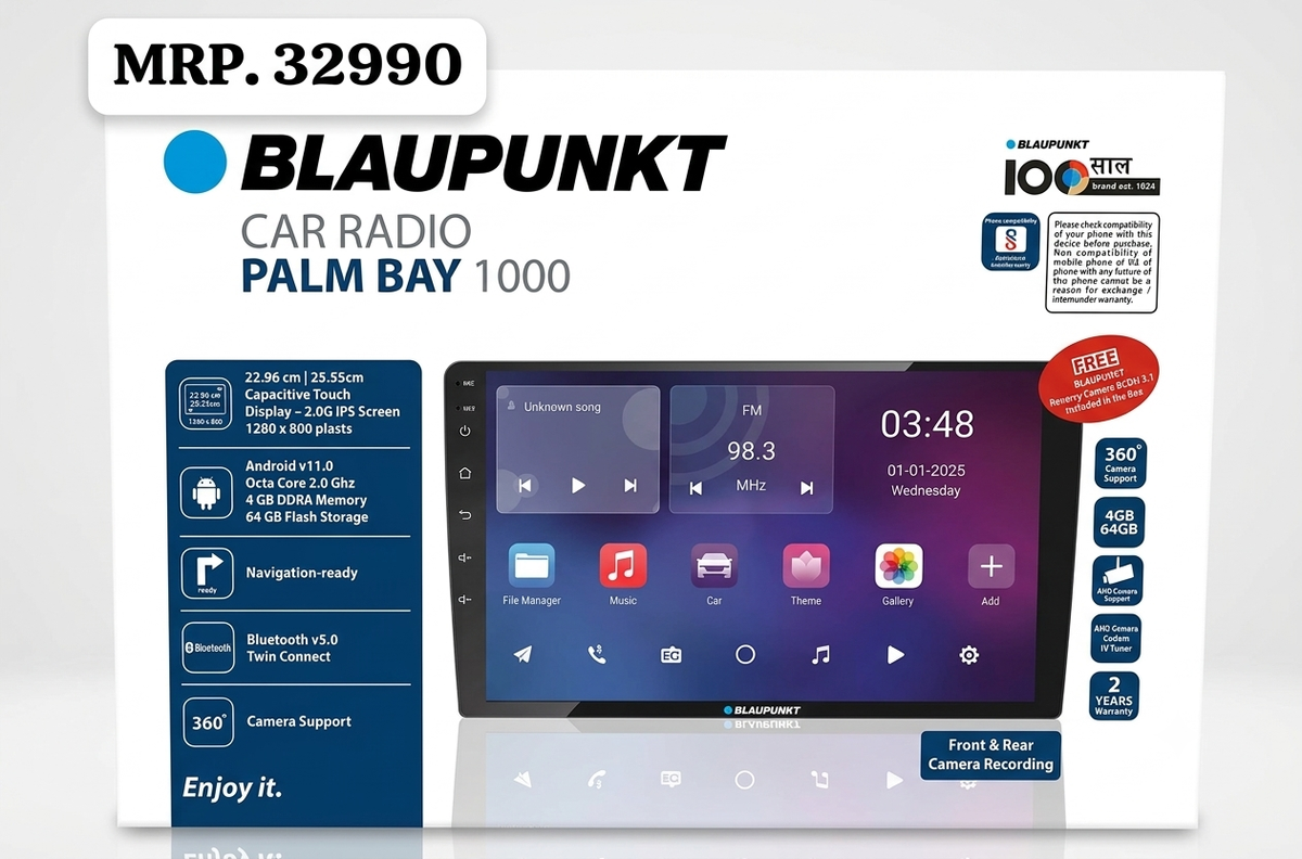 Blaupunkt Palm Bay 1000 Android Stereo (4GB RAM + 64GB ROM) | 9"/10" IPS Touchscreen, Wireless CarPlay & Android Auto, 360° Camera Support⁠