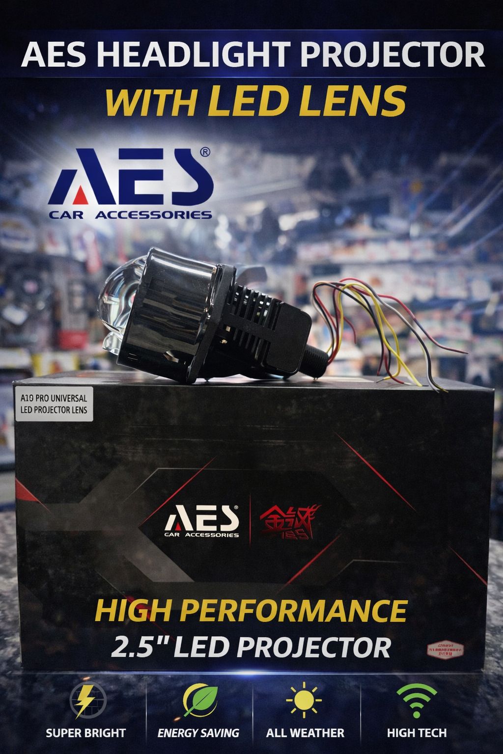 AES 2.5-Inch Headlight Fog Lamp | Blue Lens 60W High Power