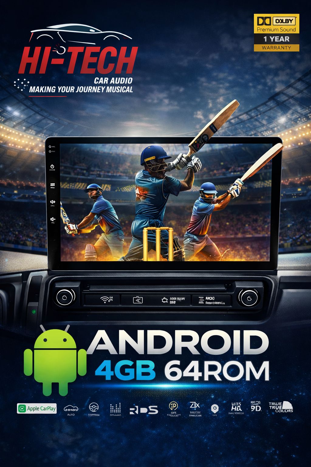 HITECH Premium Car Android Multimedia Player | 4GB RAM 64GB ROM