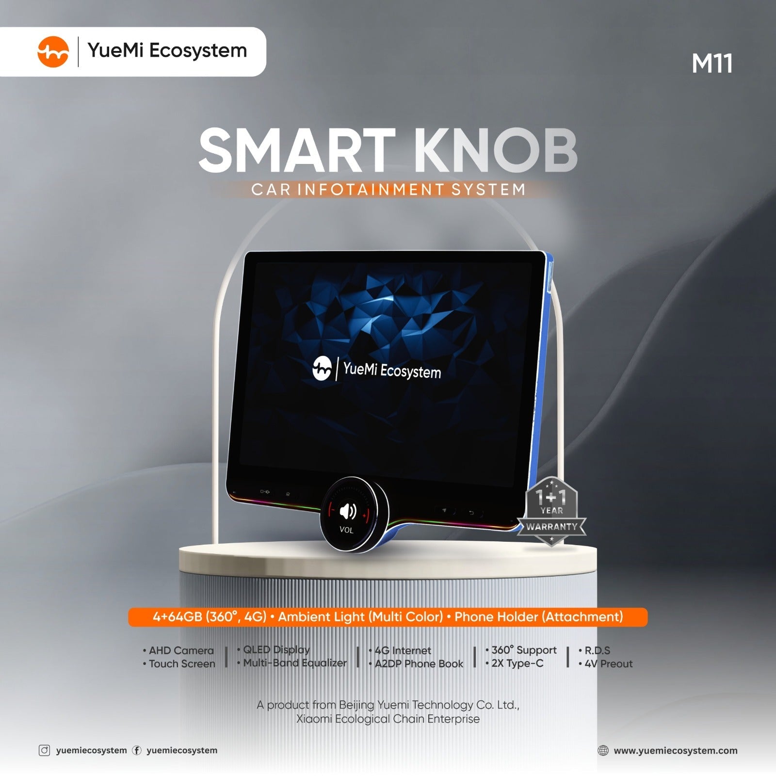 Car Android Player YueMi M11 4GB+64GB with Digital Smart Knob