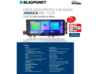 Blaupunkt Jamaica 990 Android Multimedia Player – 12.33" Ultra-Wide 2.5G IPS Display, 4GB RAM, 64GB ROM