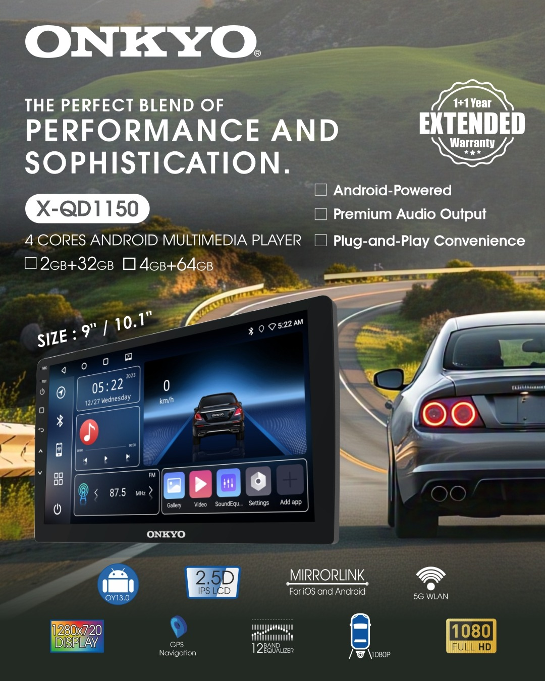 Onkyo X-QD1120 Android Car Player - installed in car dashboard - Onkyo at Nandi Car Accessories